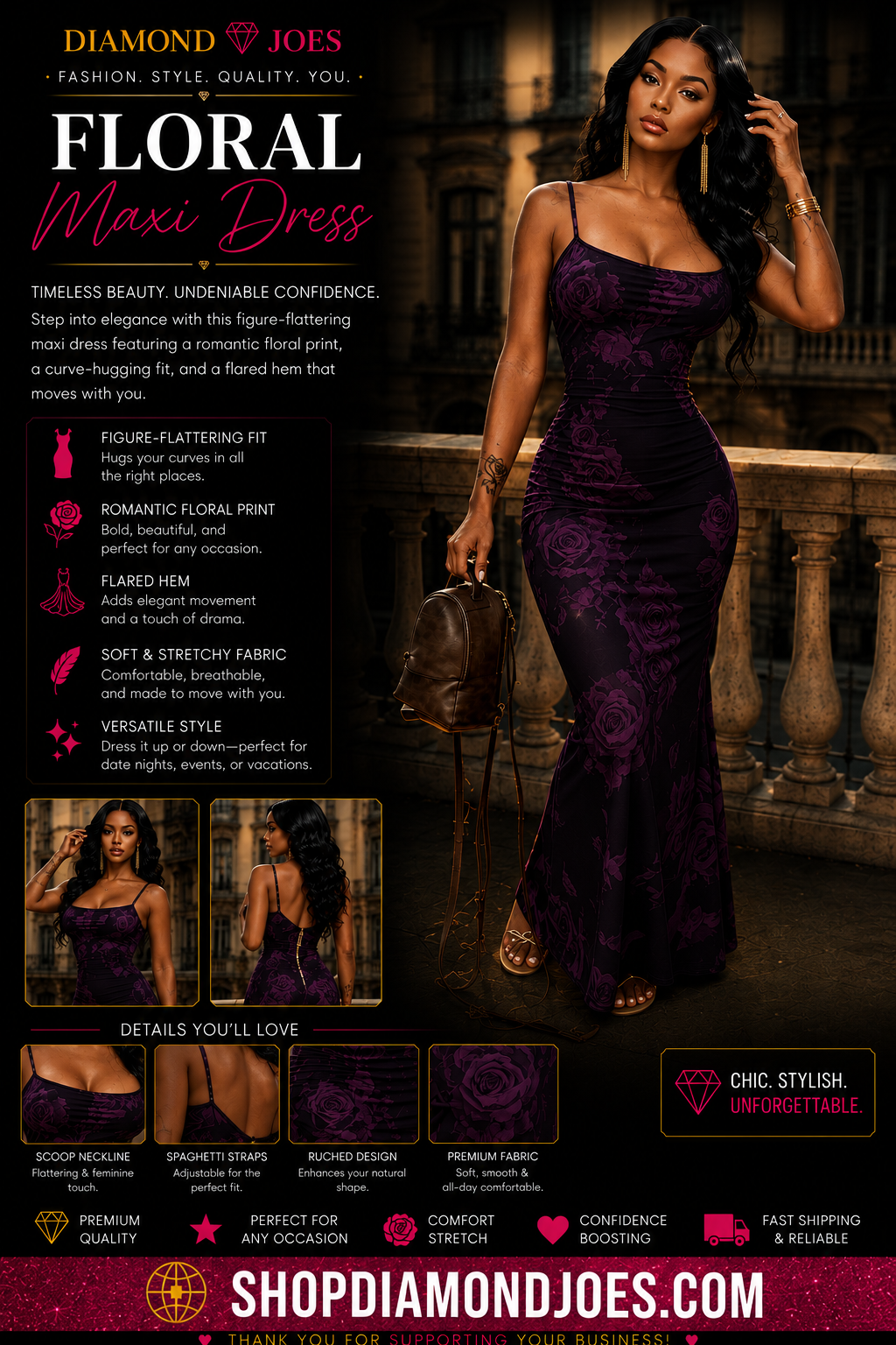PURPLE FLORAL WAIST TRIM MAXI SUMMER DRESS