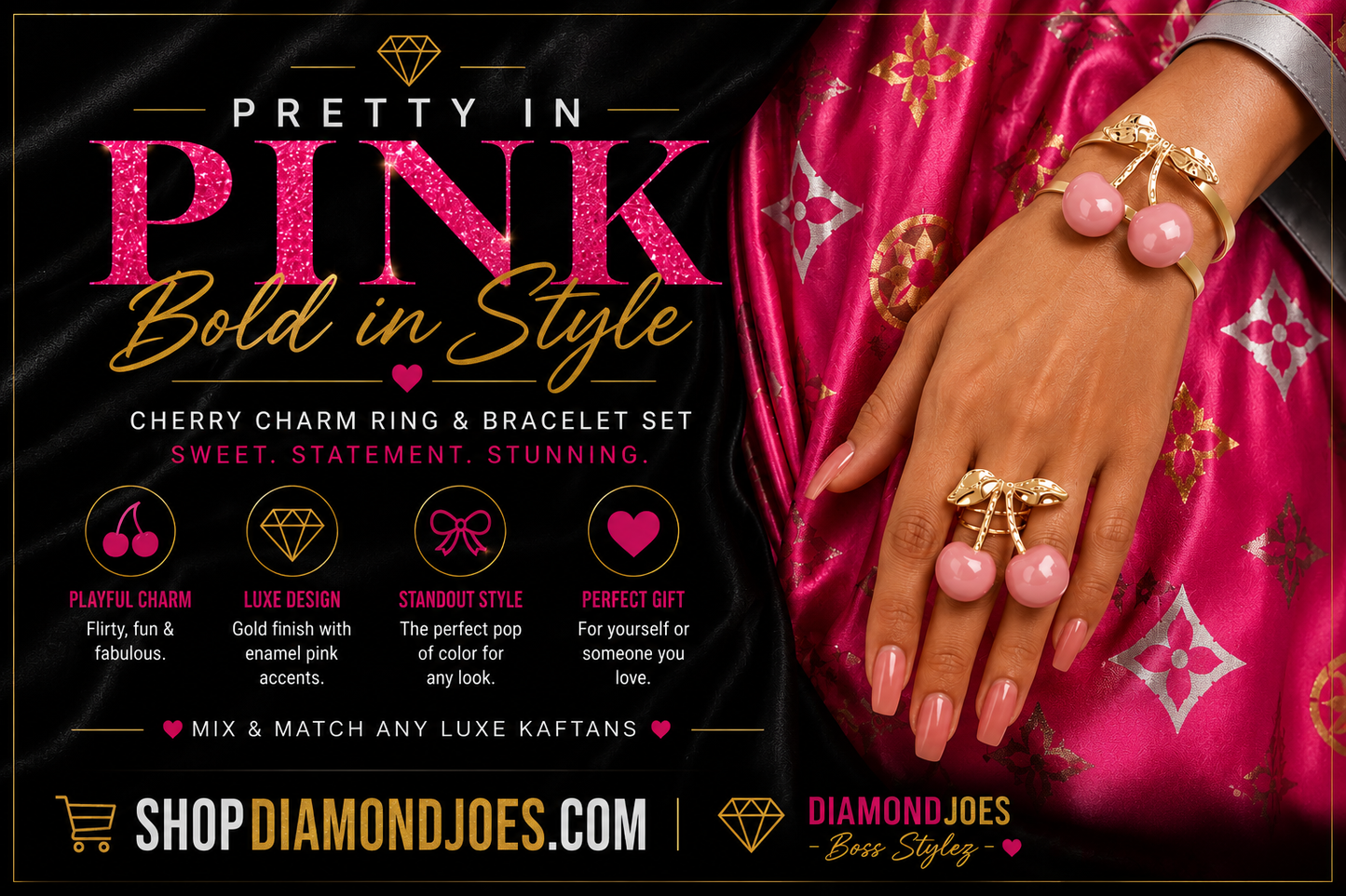 CHERRY CHARM RING & BRACELET SET