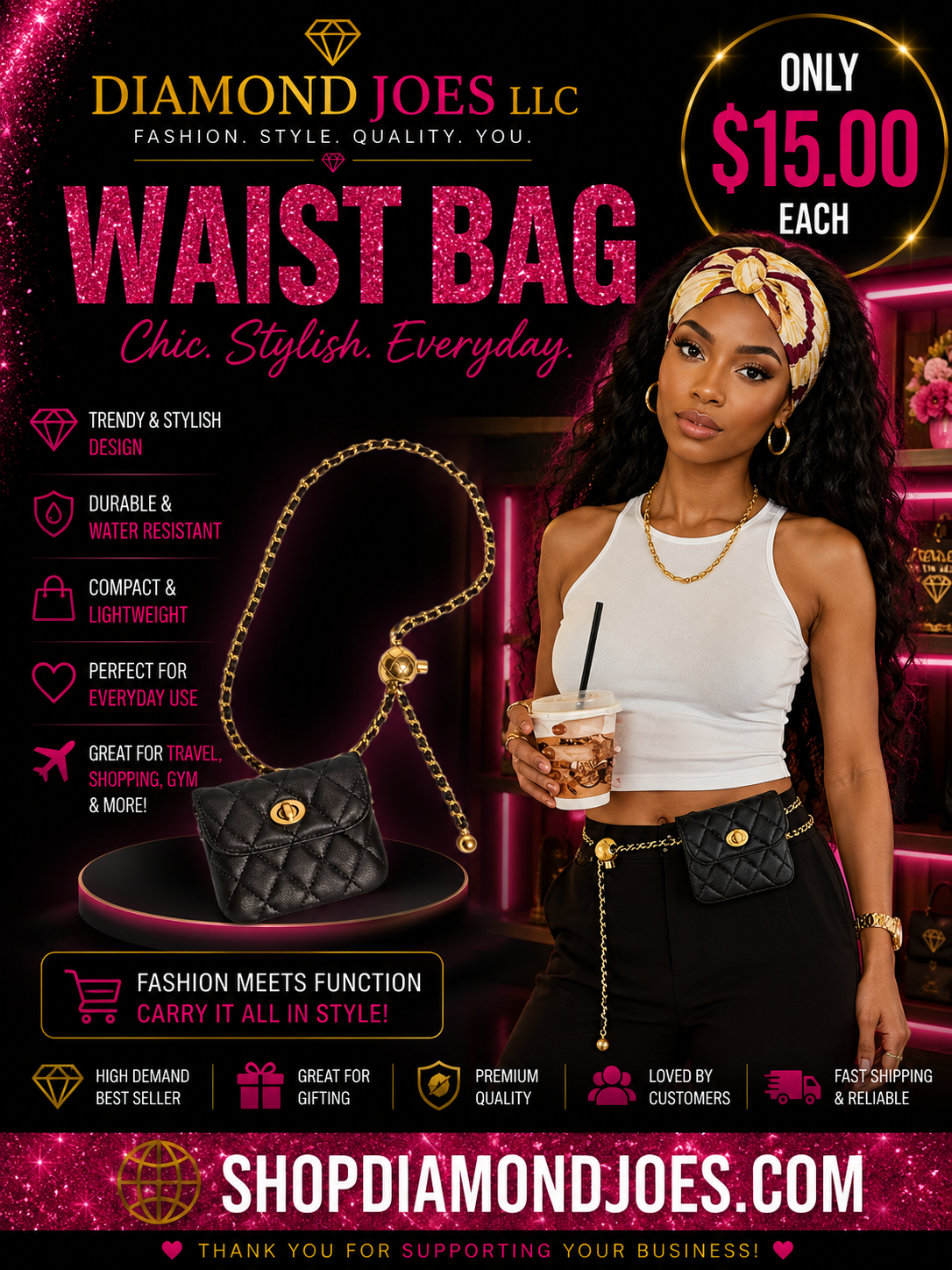 BLACK PATTEN WAIST BAG
