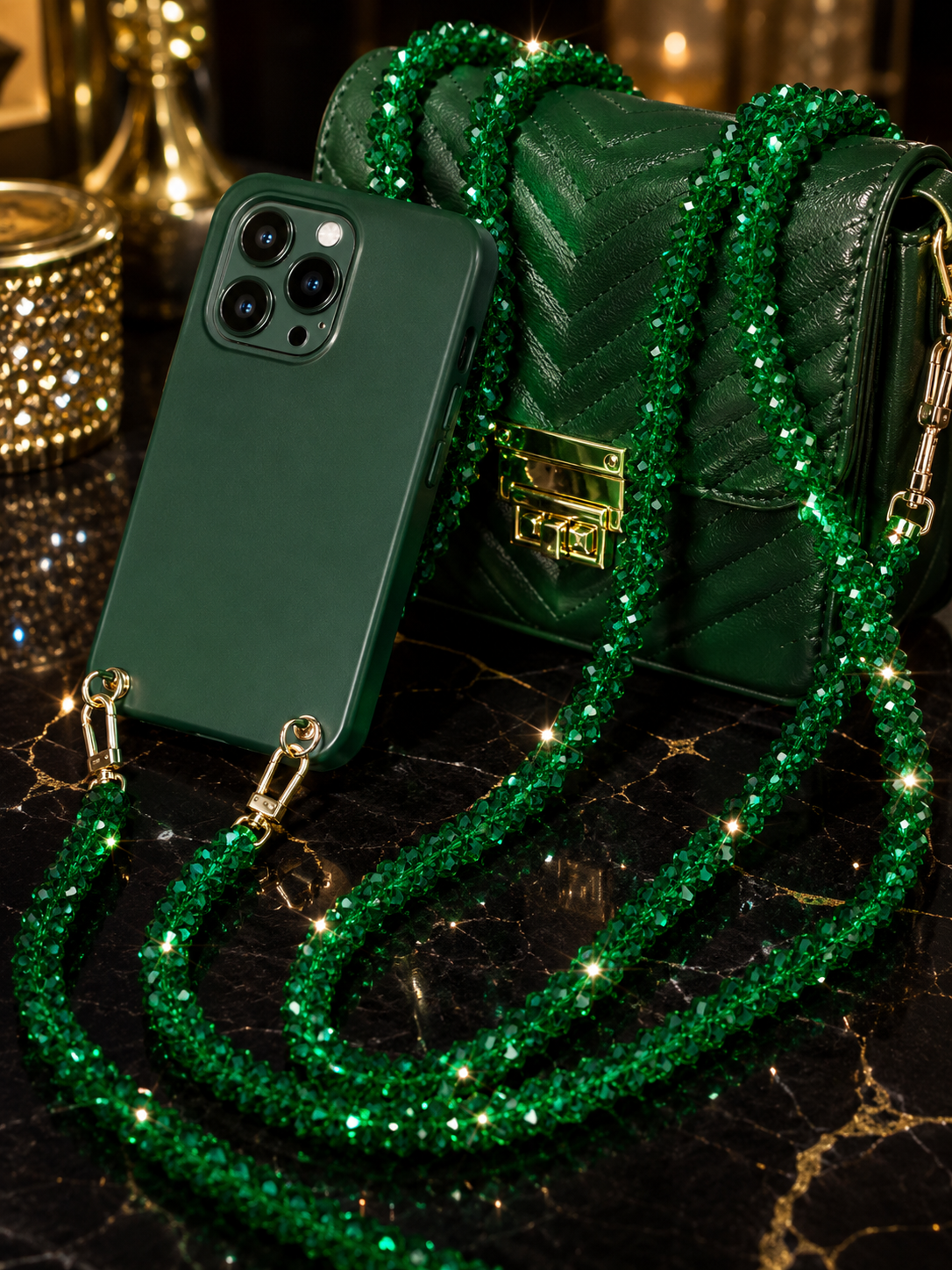 💎 Emerald Drip Phone or Purse CrossBody Bling