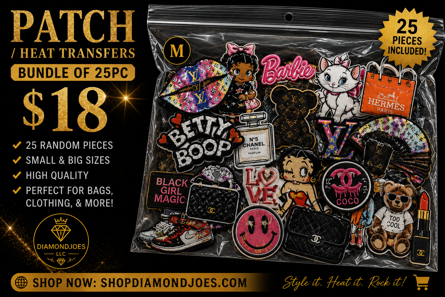 PATCHES/HEAT TRANSFERS BUNDLE 25PC