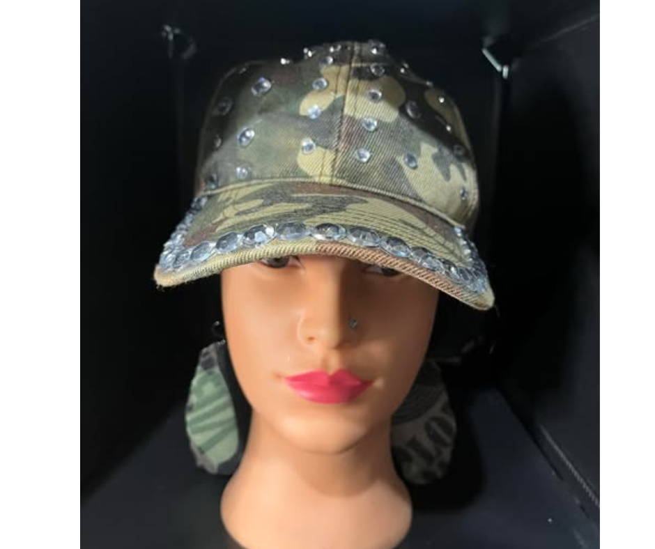 CAMO RHINESTONE CUSTOM HAT WITH EARRINGS