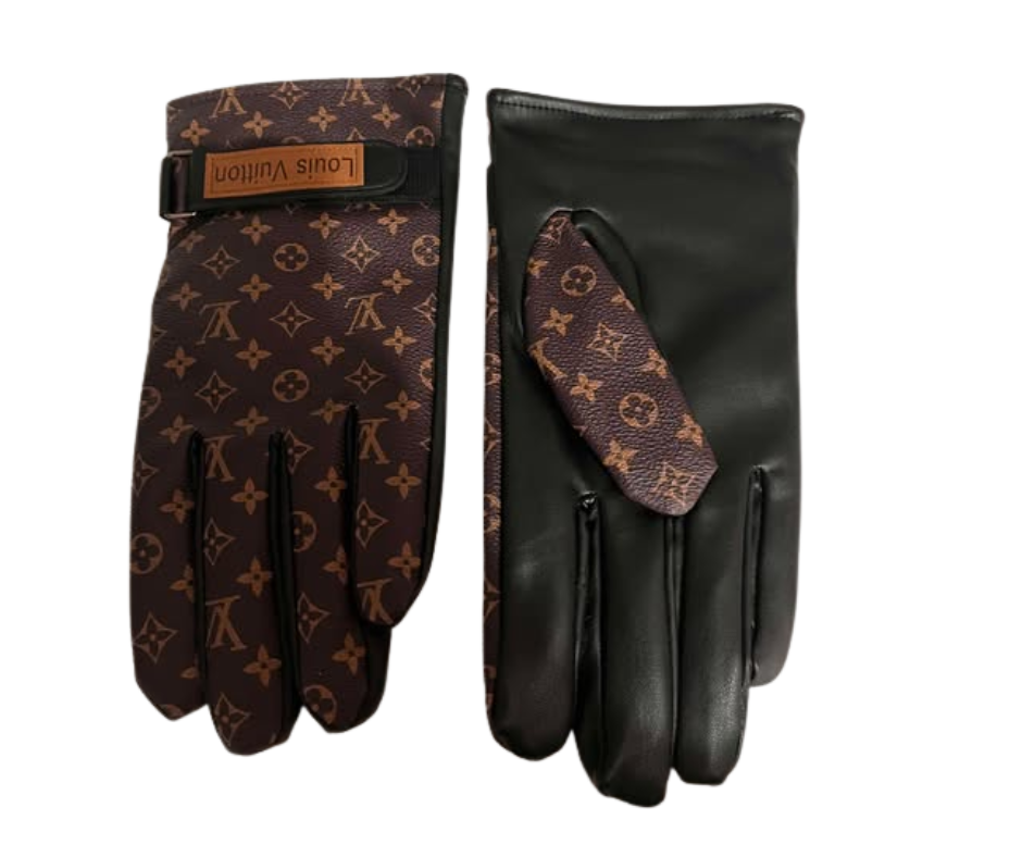 LOUIS VUITTON BROWN MONO LEATHER GLOVES
