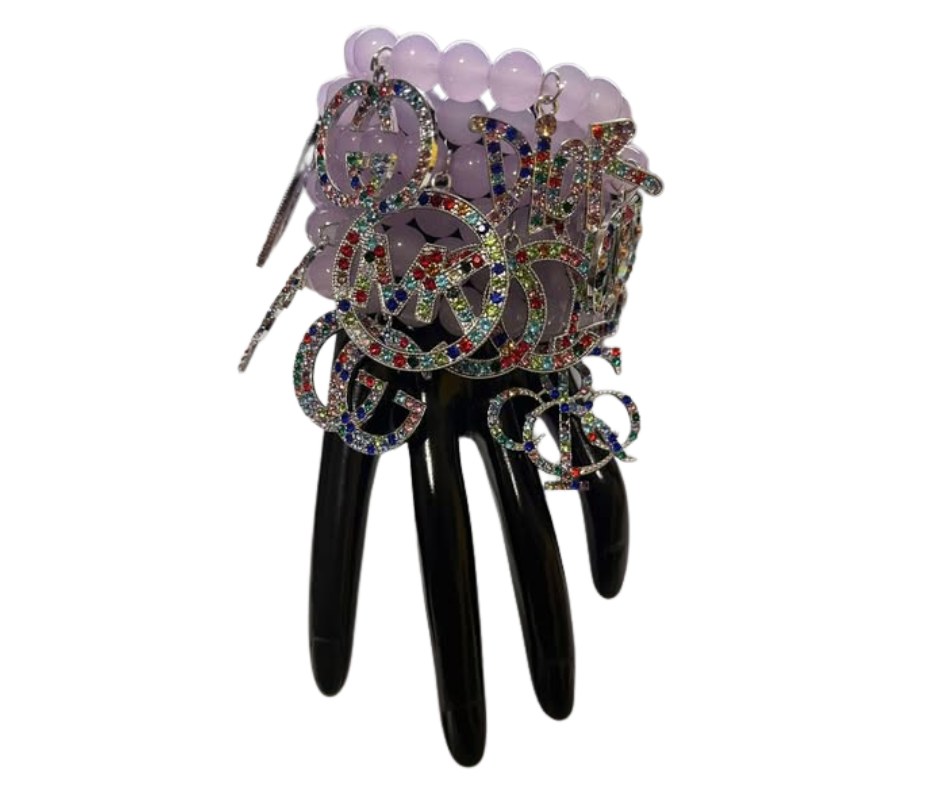 PURPLE COLORFUL BLING STACK BRACELET