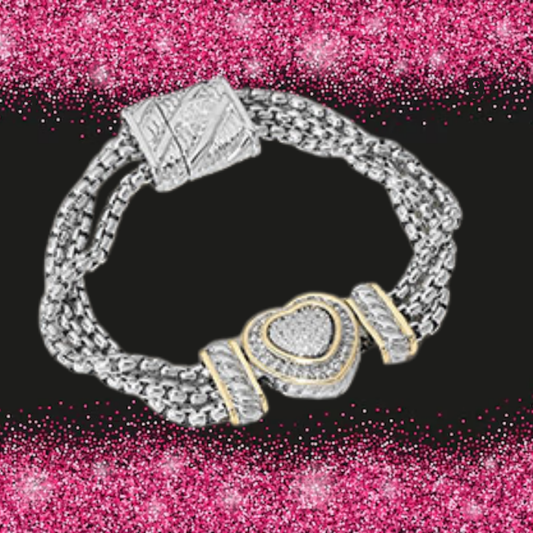 14K Gold Stone Paved Heart Pointed Magnetic Bracelet