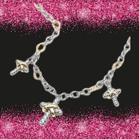 14K Gold  Two Tone Cross Charm  Necklace