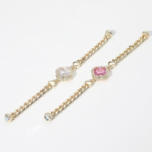 14K Gold Plated CZ Quatrefoil Stone Pointed Magnetic Bracelet