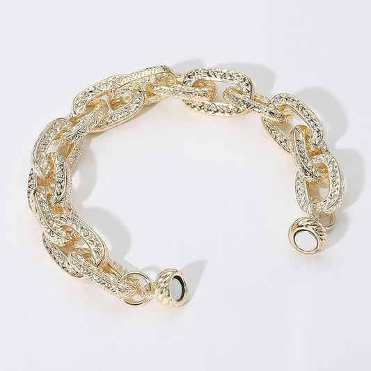 14K Gold Textured Chain Link Magnetic Bracelet