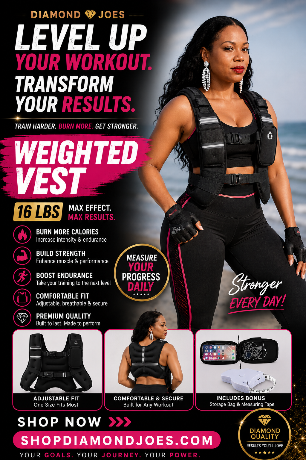 WEIGHTED VEST 16LBS WITH PHONE POUCH