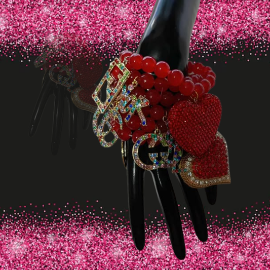 6PC RED BLING CHARM BRACELET