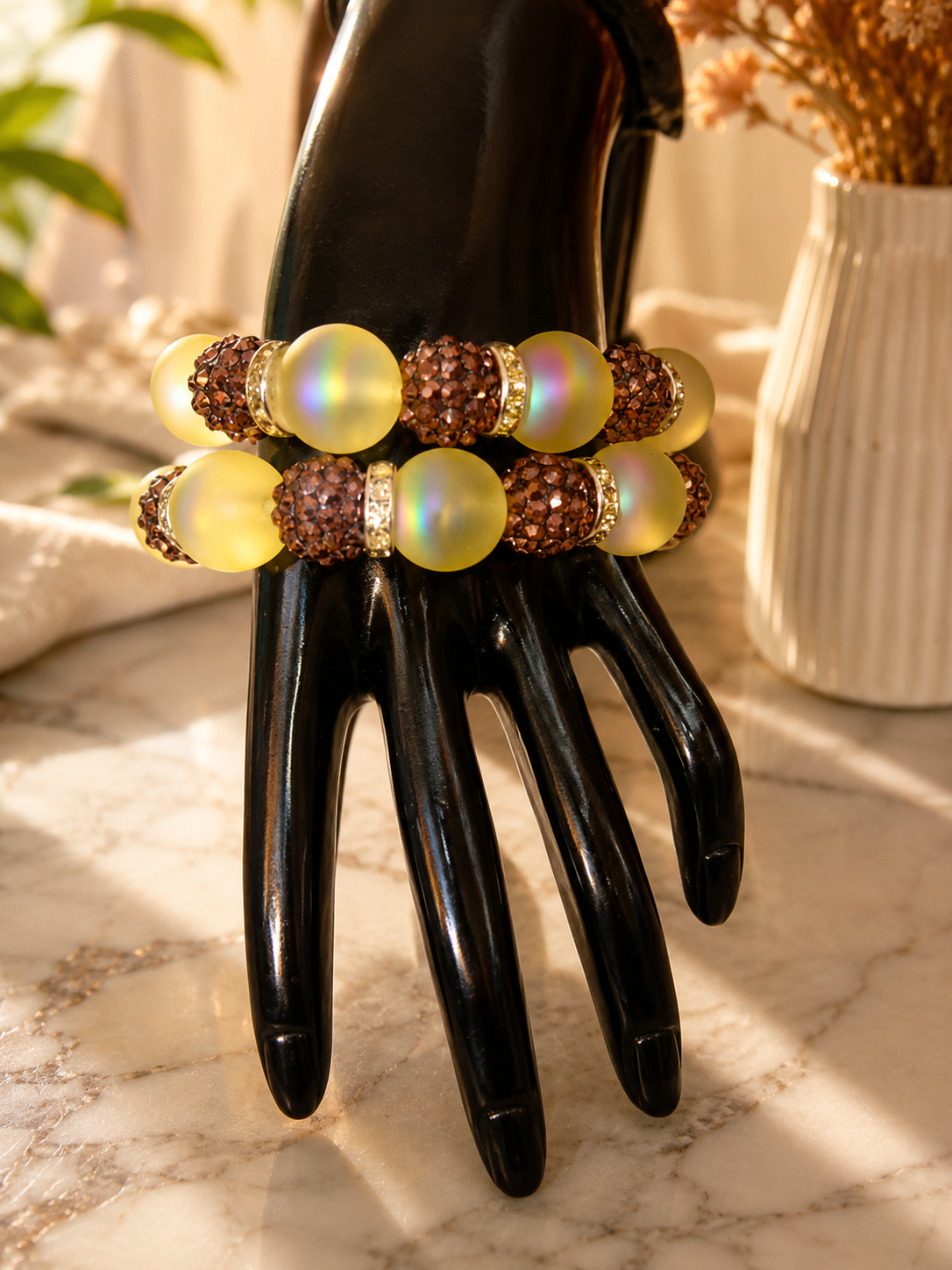 BROWN DIAMOND BLING 2PC BRACELET SET