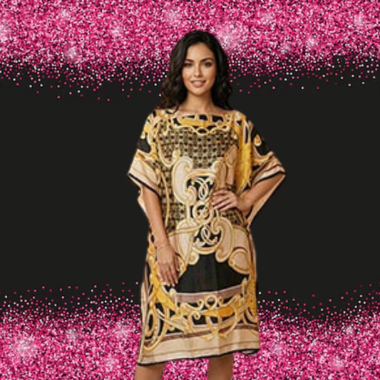 Abstract Print Resort Silky Kaftan Midi Dress