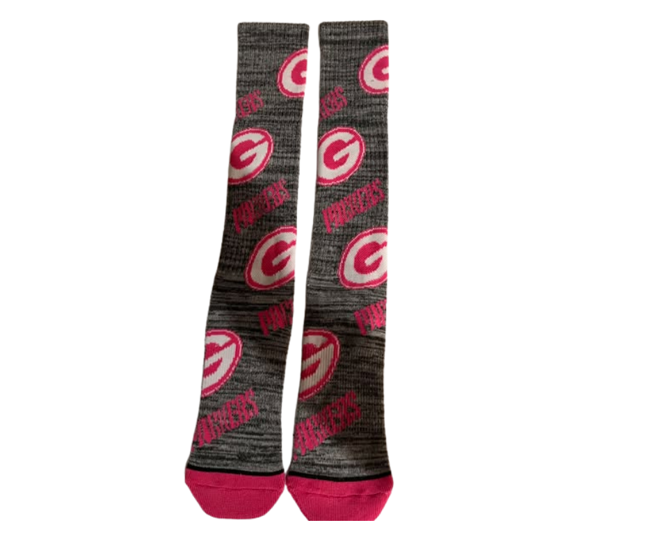 GREEN BAY PACKERS HOT PINK GRAY LONG  SOCKS