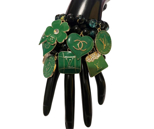 GREEN/ BLACK/ GOLD   STACK BRACELET