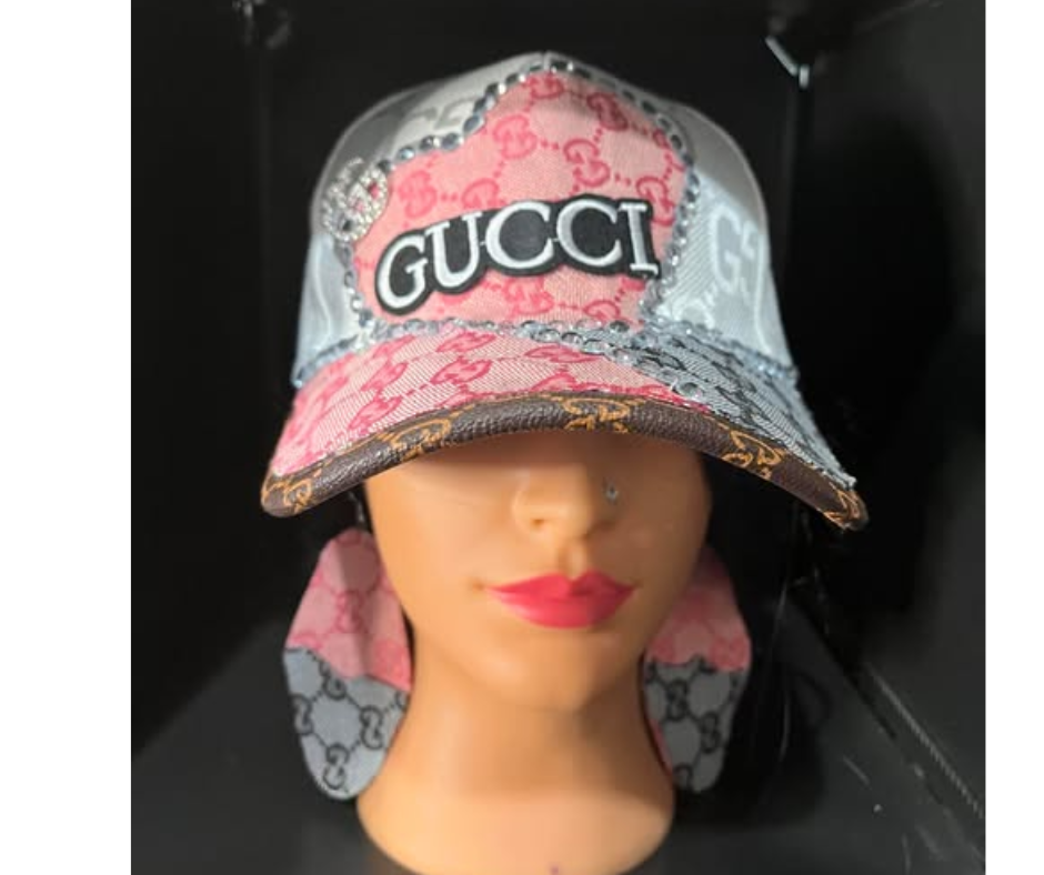GUCCI PINK/BLACK TWO TONE  TRUCKER HAT  CUSTOM HAT WITH EARRINGS