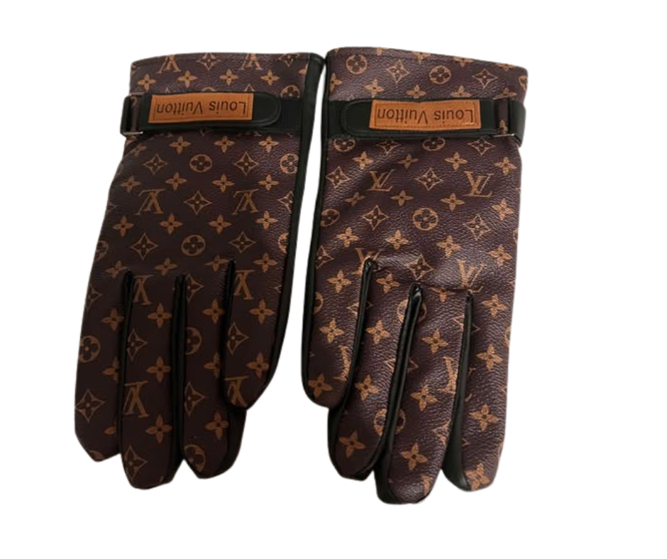 LOUIS VUITTON BROWN MONO LEATHER GLOVES