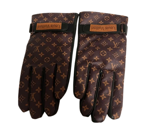 LOUIS VUITTON BROWN MONO LEATHER GLOVES