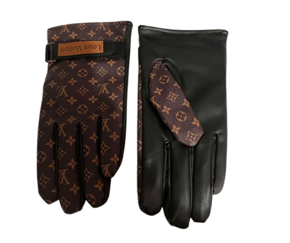LOUIS VUITTON BROWN MONO LEATHER GLOVES