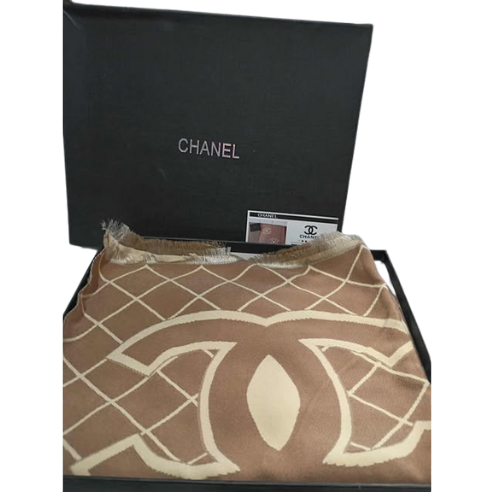 CHANEL CASHMIER SCARVE TAN BROWN