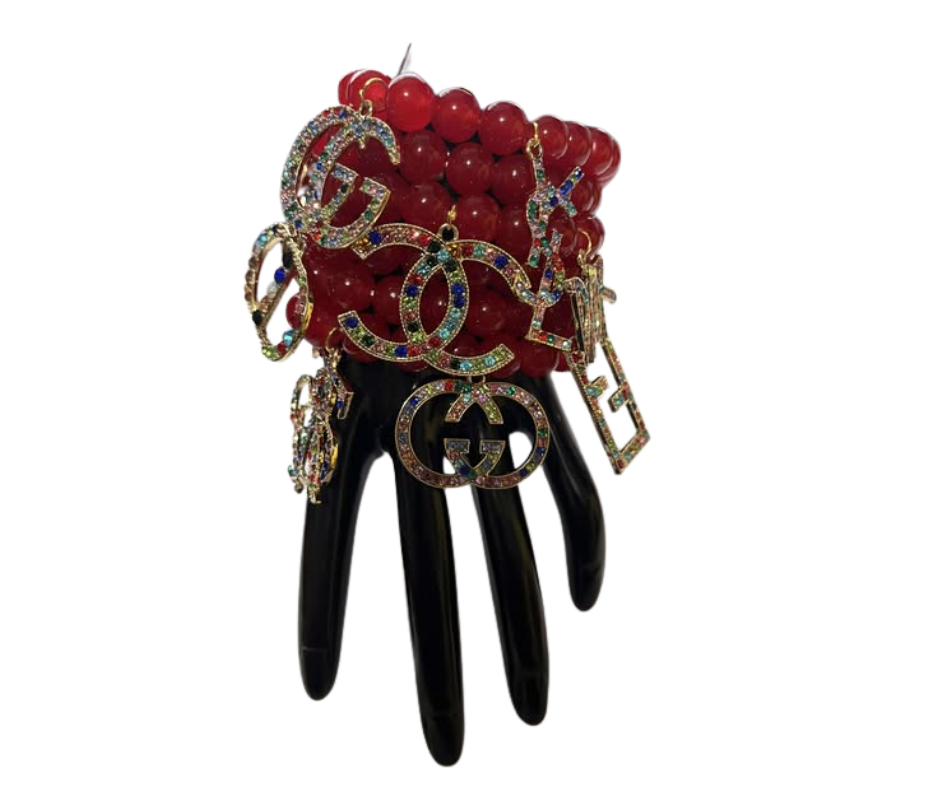 RED COLORFUL BLING  STACK BRACELET