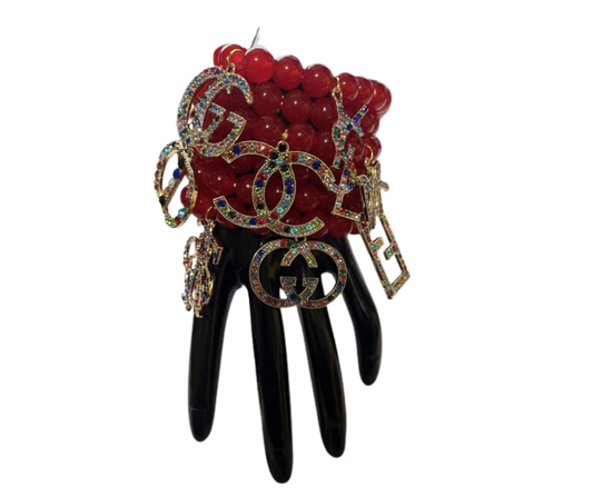 RED COLORFUL BLING  STACK BRACELET