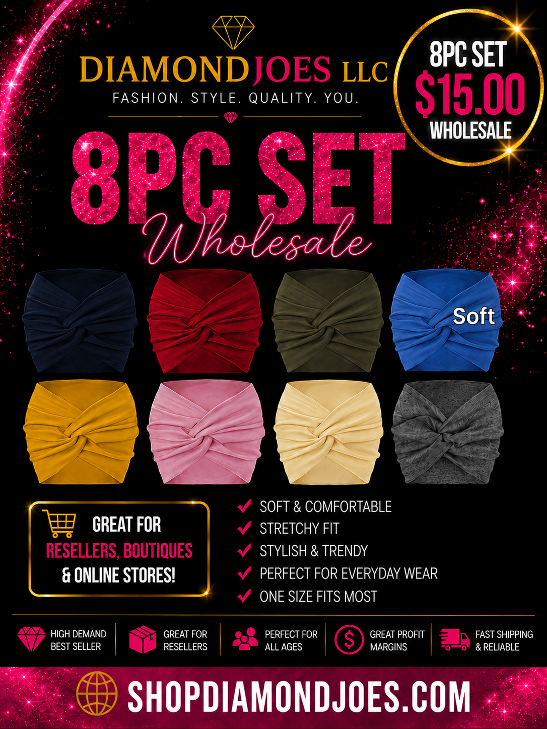 8PCS WIDE KNOT HEADBANDS
