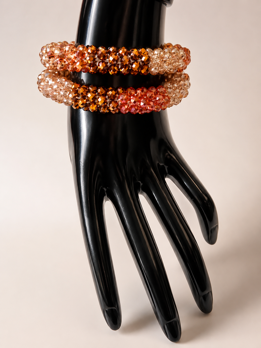 PEACH, GOLD ,TAN 2PC BLING BRACELET SET